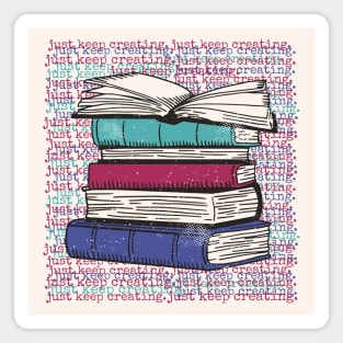 Just Keep Creating // Writing Inspiration // Vintage Writer Stack of Books Magnet